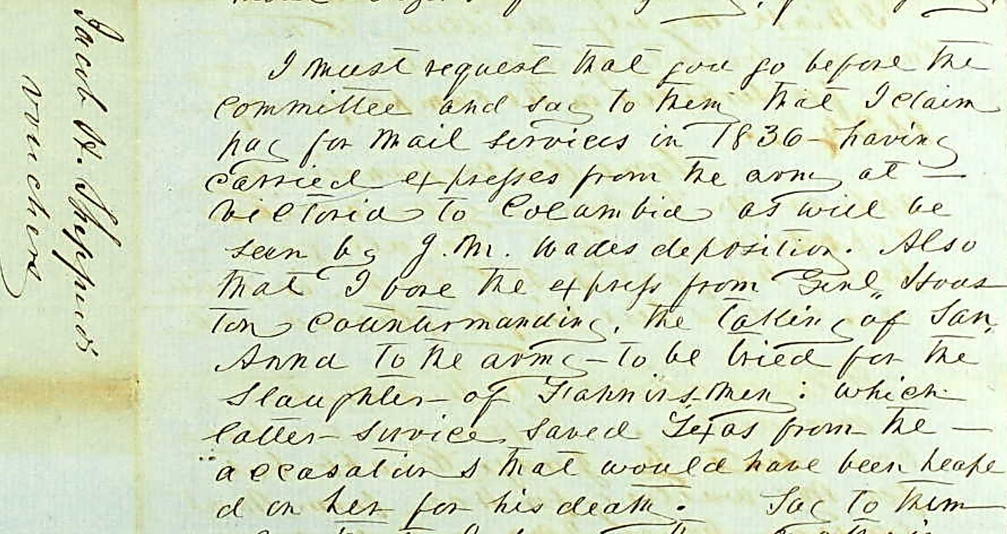 Jacob H. Shepperd's 1856 Letter to Senator Jesse Grimes